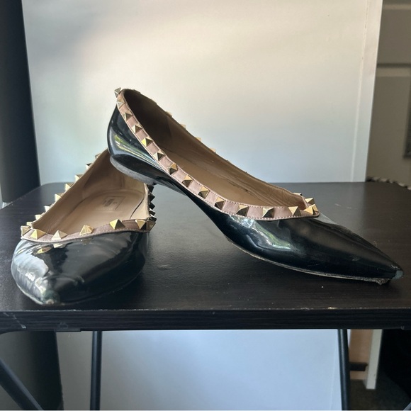 Valentino EU 42 Rockstud Ballerina Flat Pointed Toe Patent Leather Black - Picture 6 of 9